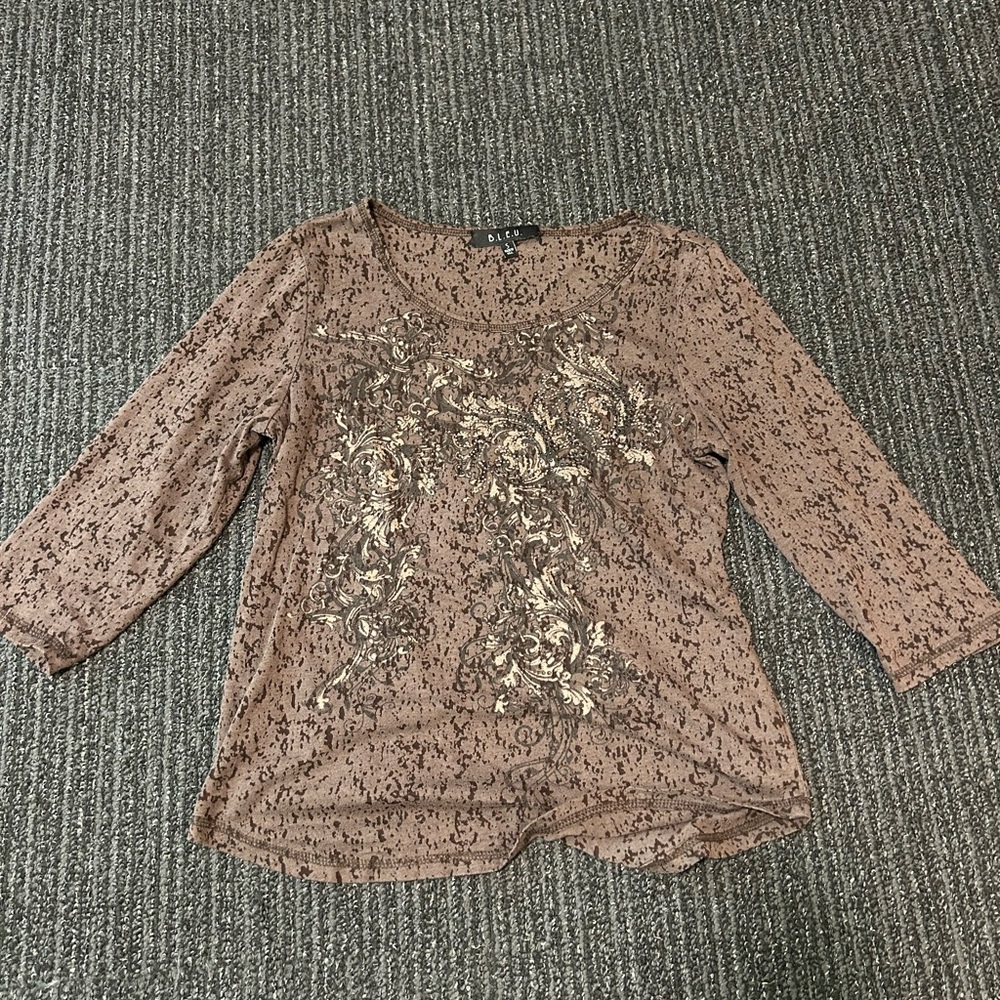 SLNY Brown Embroidered Women's Top